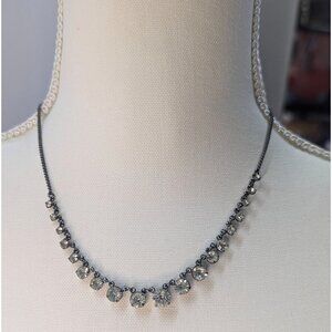 Nine West Art Deco Style Black Chain & Rhinestone 18in Necklace